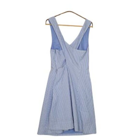 Vineyard Vines Criss Cross Seersucker Dress Blue Hydrangea White Stripe - Picture 2 of 7